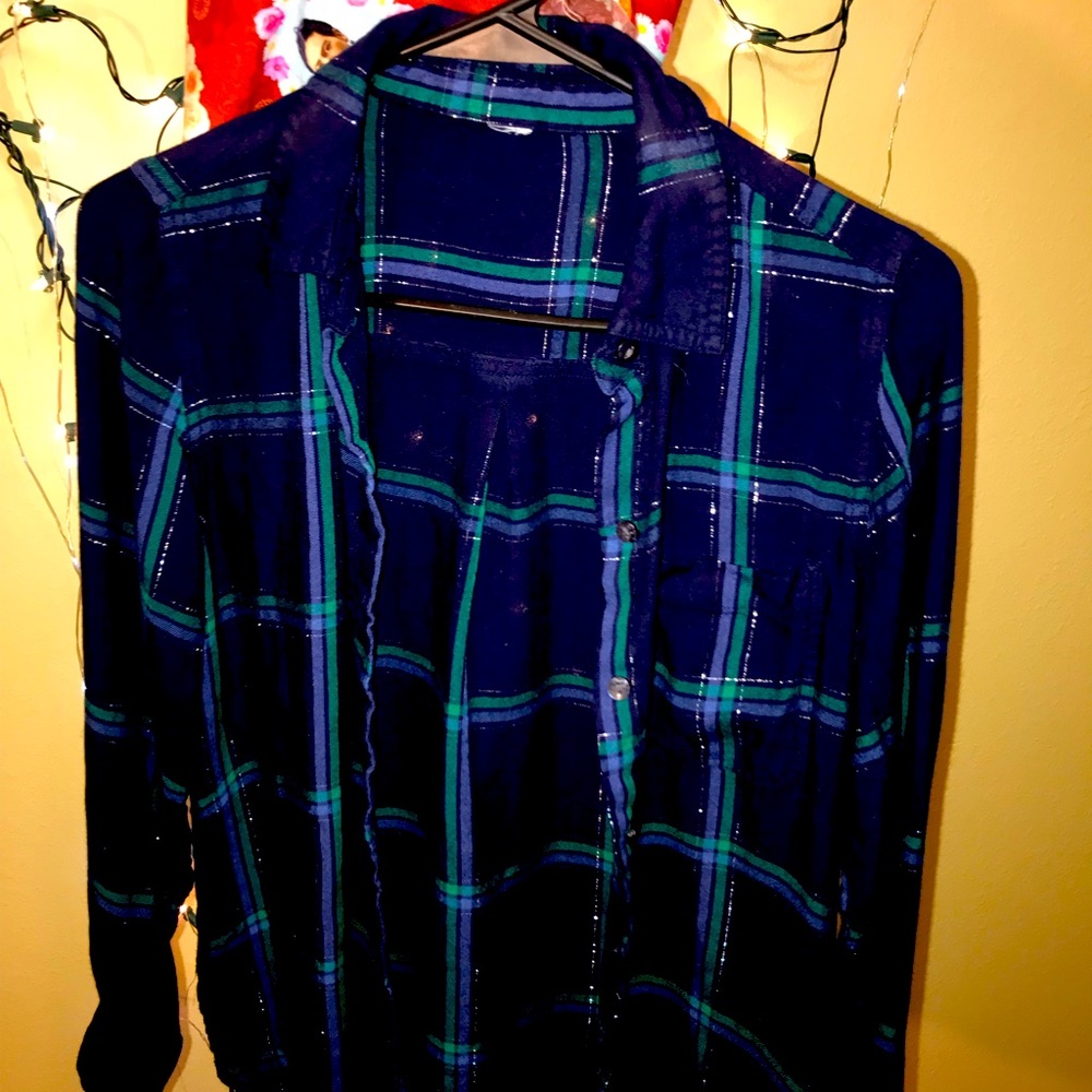 Blue plaid button up shirt